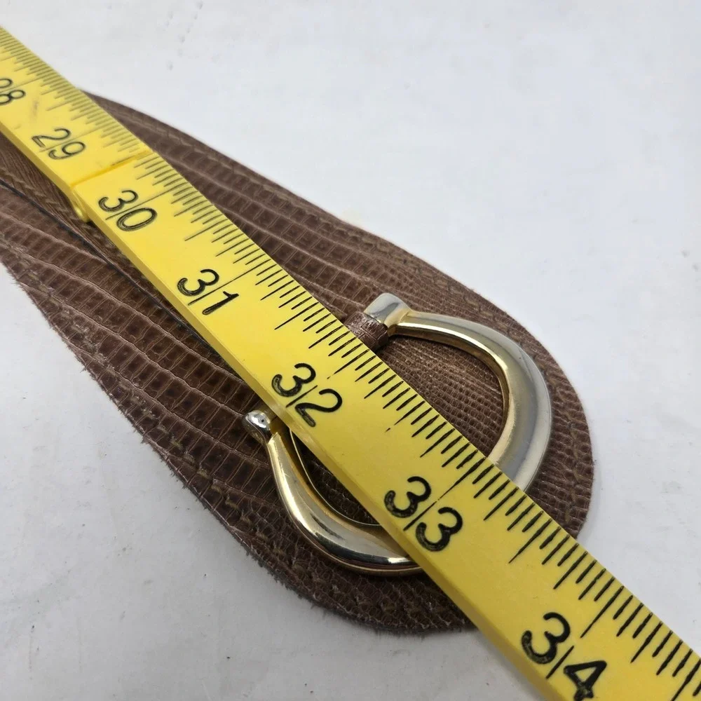 Calderon Vintage‎ Brown Lizard Embossed Leather Wide Waist Belt Gold Buckle L